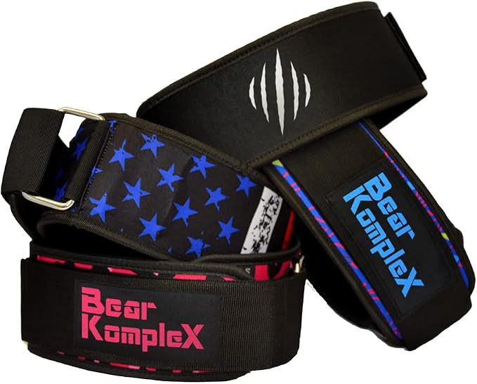 Bear KompleX 4" Straight Weightlifting Belt for at-Home Powerlifting, Squats, Weight Training and More. Low Profile with Super Firm Back for Maximum Stability & Exceptional Comfort