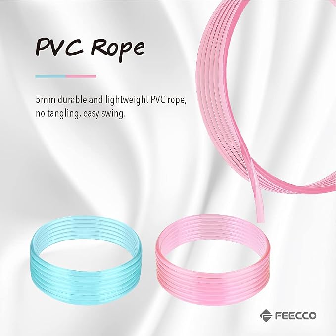 FEECCO Jump Rope for Kids, Pink and Blue Colored Jump Ropes for Girls and Boys 3~12 Years Old, with Adjustable Length Rope and Skin Friendly Silicone Handles