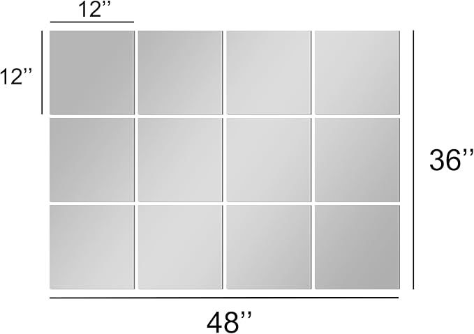 TRAHOME Home Gym Mirror Tiles for Wall, 12"x12"x12PCS Full Length Mirror | HD Tempered Glass, Frameless Workout Mirror for Garage, Bedroom, Living Room, Over The Door