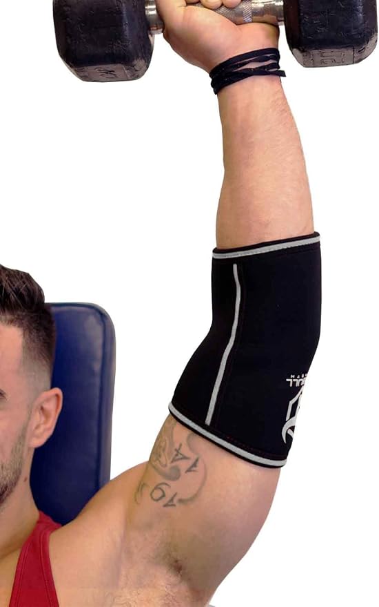 Elbow Sleeves 5mm (1 Pair) - High Performance Elbow Sleeve Support for Weightlifting, Weight Training & Powerlifting - Best Compression Straps - for Men and Women (Small, Black/Grey)