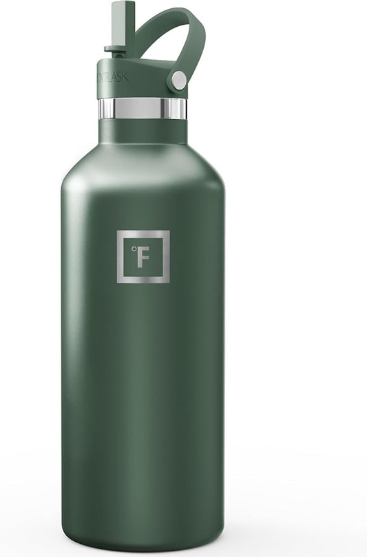 IRON °FLASK 32 oz Narrow Mouth Water Bottle with Straw | Insulated Stainless Steel Sports Water Bottle with Leakproof Straw Lid - BPA Free, Cold 24 Hrs, Sweat Free (Dark Pine)