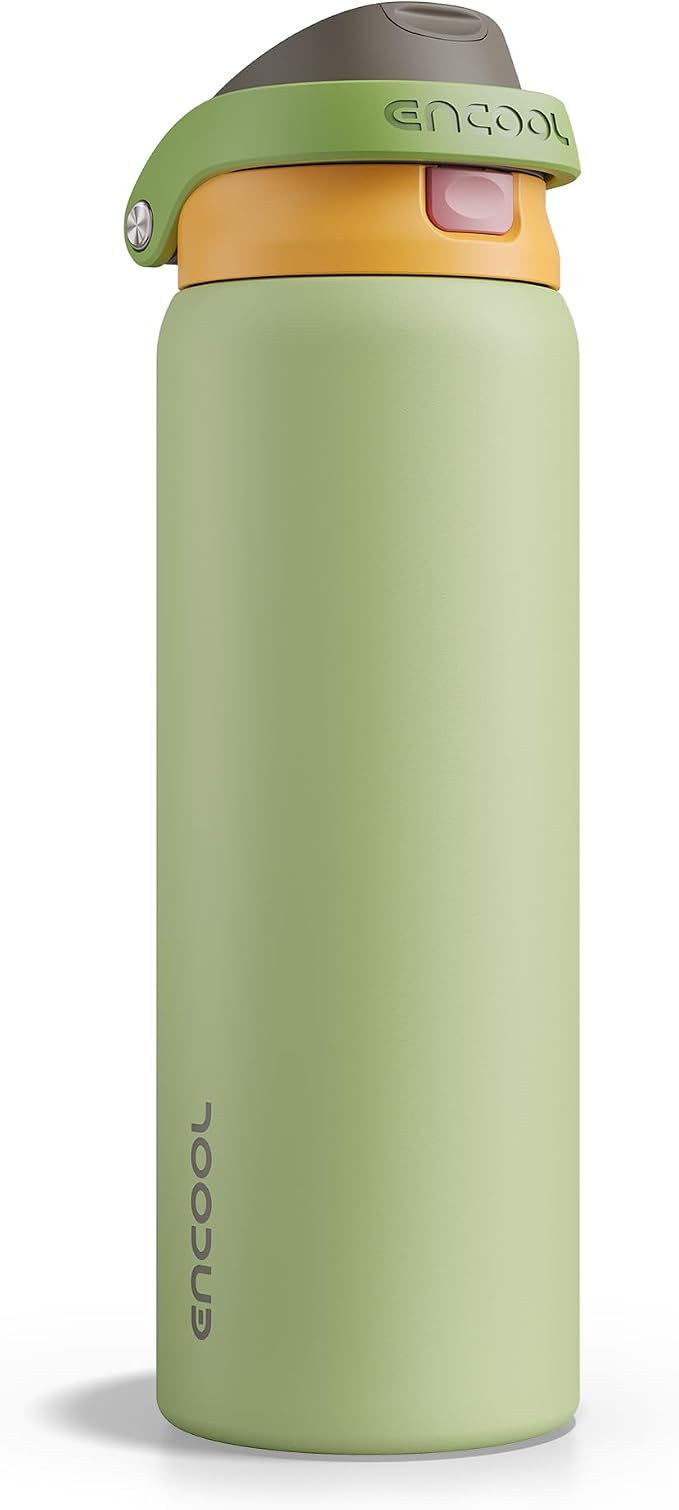 ENCOOL Leakproof Insulated Water Bottle with Straw Dual-Sip Water Bottle Bag-Safe Design for Work, Commute & Gym – Keeps Drinks Cold All Day, 32 oz, Sage Green