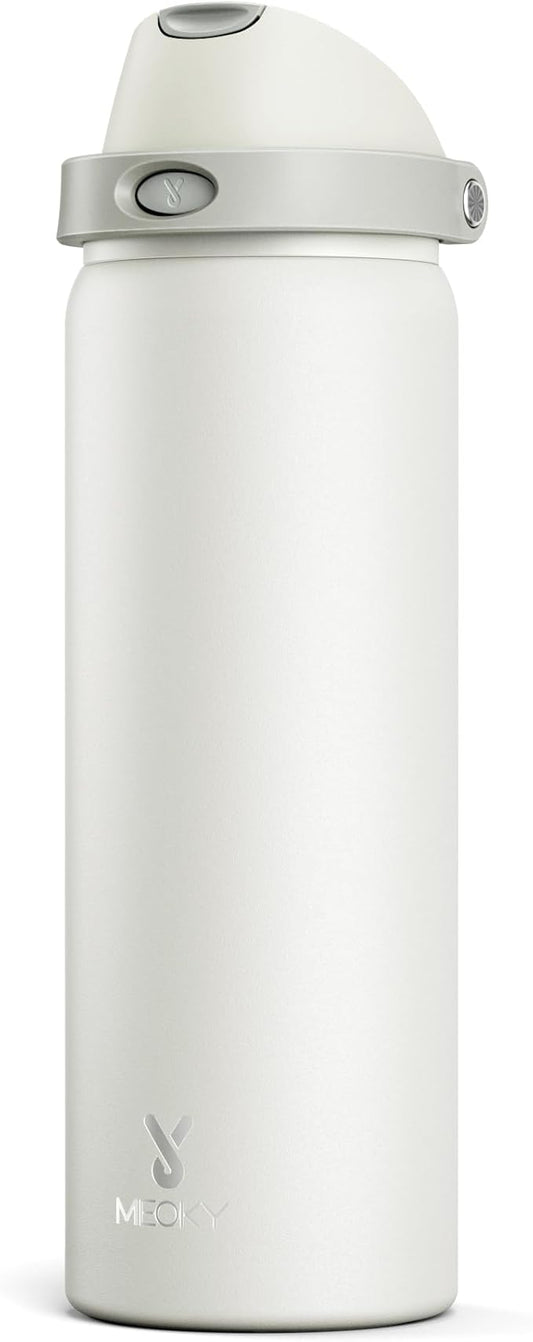 32 oz Insulated Water Bottle with Straw: Meoky Stainless Steel Metal Water Bottle with 2-in-1 Lid - Leak Proof, Cold for 24 Hours, Protective Silicone Base, BPA-Free for Sports Gym, Ivory