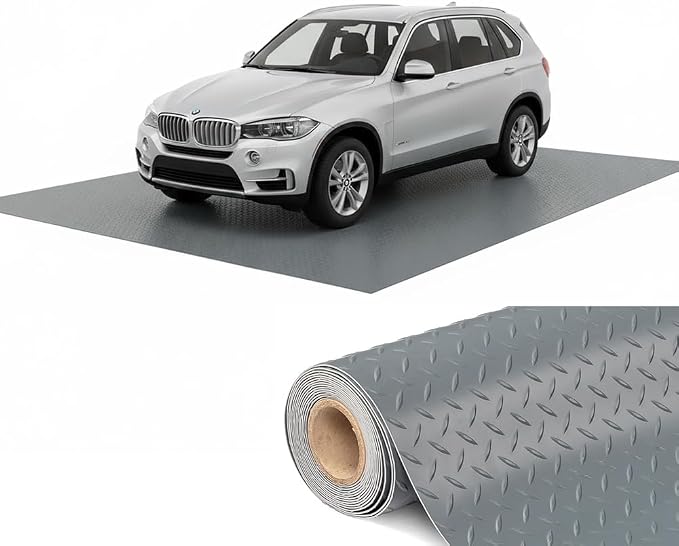 Garage Floor Mat, PVC Flooring Roll Thickened Garage Mats, Heavy Duty Parking Mat Waterproof Nonslip Floor Protector for Car, Trailer, SUV, Basement, Gym (Grey) (2 Feet x 22 Feet)