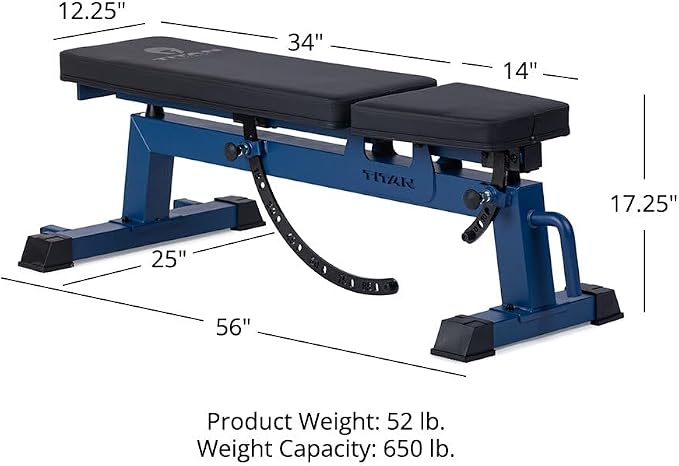 Titan Fitness Performance Series Adjustable Bench, Supports 650 LB Incline, Versatile Utility Bench for Home Gym Weightlifting, Strength Training, Flat, Incline, Upright Positions
