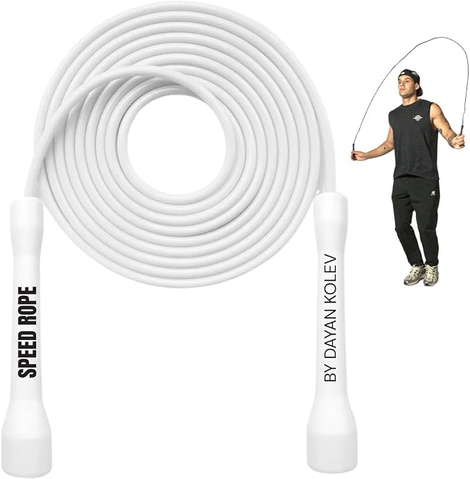 Swissskip Speed Jump Rope by Dayan Kolev, 5mm PVC Skipping Rope, Great for Beginners and Advanced Athlets, Designed for Fitness, Cardio, Boxing & CrossFit, Adjustable length with Unbreakable Handles
