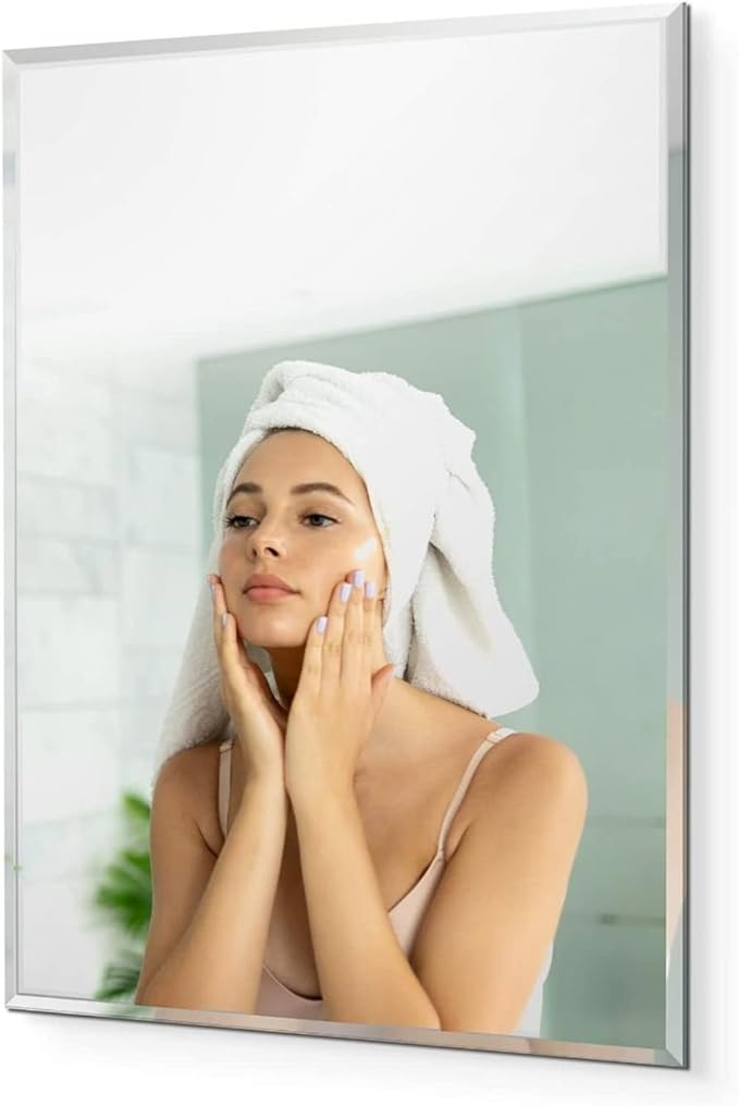 Fab Glass and Mirror Custom Mirror Panels Cut to Size - 1/4” Thick Custom Size Frameless Gym Mirrors, Vanity Mirror - 1" Beveled Edge Mirrors