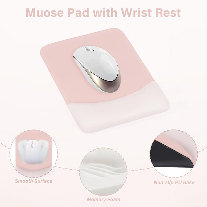 MOSISO Wrist Rest Support Mouse Pad & Keyboard Set, Baby Pink | Rectangular Ergonomic Mousepad, Non-Slip Base, Home/Office Pain Relief & Easy Typing, Neoprene Cloth & Raised Silicone Lining