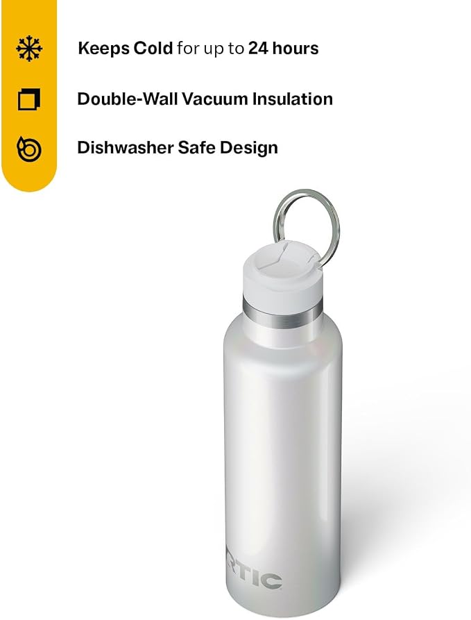 RTIC 20oz Journey Water Bottle Ceramic Lined Metal Stainless Steel Vacuum Insulated, BPA Free, Reusable, for Water, Hot and Cold Drinks, Travel, Sports, Camping, Cool Grey Glitter