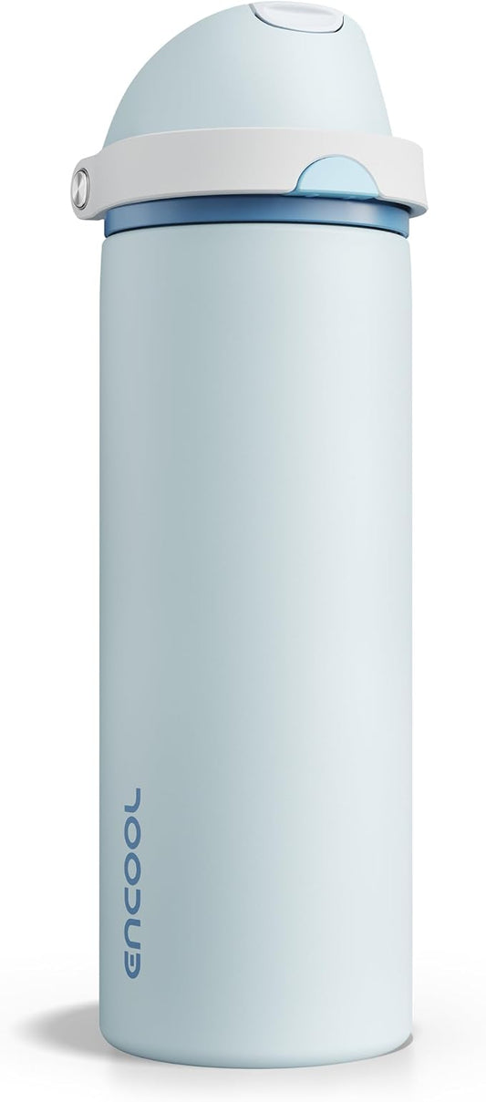 Insulated Water Bottle with Straw - Encool Stainless Steel Water Bottle with Push Button Lid, Leak-Proof & BPA-Free, Keeps Cold for 24 Hours for Sports, Travel, Gym (24 oz, Jungle Mist)