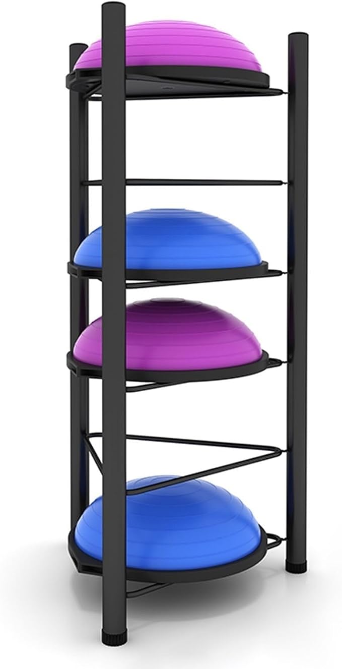 3/5/6/7 Tier Floor Stand Storage Organizer Exercise Half Balance Ball Storage Rack, Home Gym Workout Equipment for Bosu Slam Bowling Medicine Balls(Gold,6 Layer - 63in)