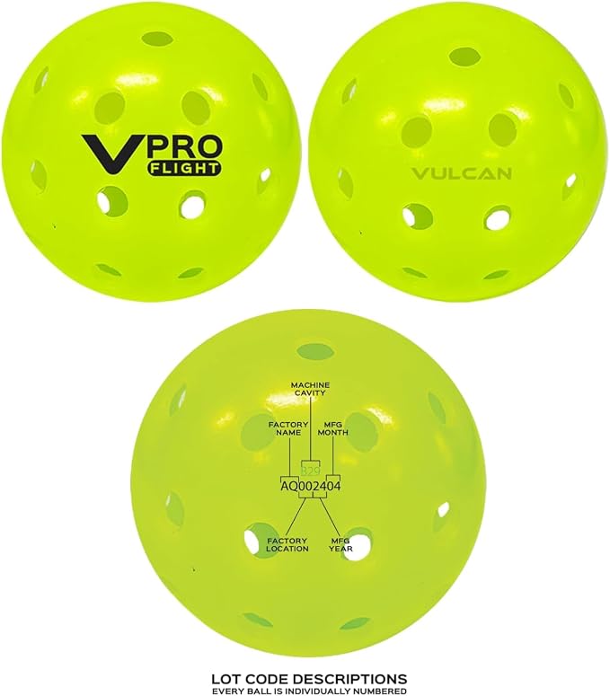 Vulcan | VPRO Flight Outdoor Pickleball Official Ball of the PPA Tour & MLP | 3, 6, 12, 36 & 100 Ball Pack | Hi-Vis Yellow