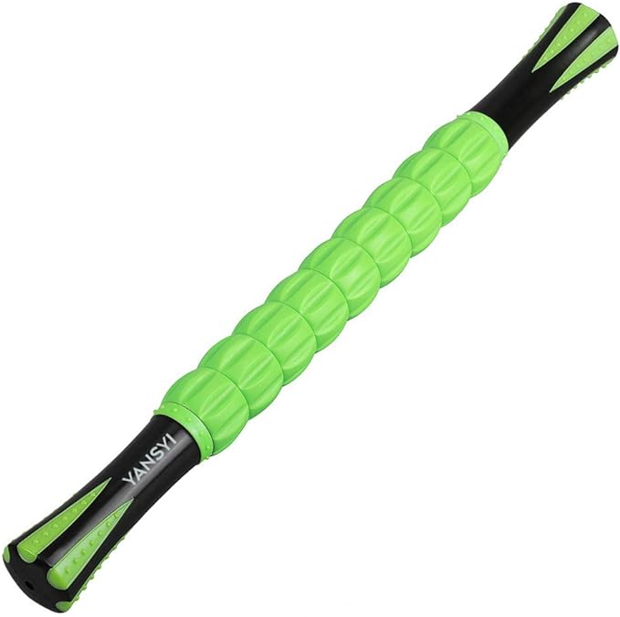YANSYI Professional 9-Roller Deep Tissue Massage Stick - Portable Muscle Recovery Roller for Athletes, Relieves Post-Workout Soreness & Leg/Back Pain - Portable Physio Tool (Green)