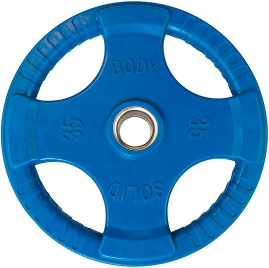 Body-Solid Quad Grip Design Rubber Plate - Olympic Weight Plates with Rubber Coating for Weight Lifting and Strength Training