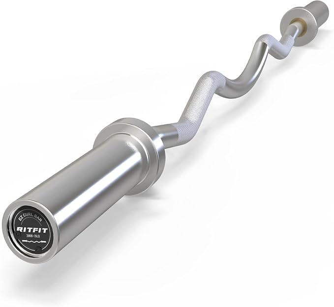 RitFit 2 Inch EZ Curl Bar Olympic Barbell with Weight Plates & Collar | 4FT EZ Curl Bar with 35LB Weight Plates, Collars for Bicep, Tricep Workout, Weightlifting, 350LBS Weight Capacity