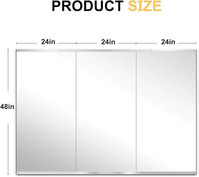 Home Gym Mirror for Wall, 48"x24"x3PCS, Workout Mirrors for Home Gym | Large Frameless Tempered Glass, Full Length Boyd Mirror for Garage, Yoga Room, Dance Studio, Bedroom, Wall Mounted