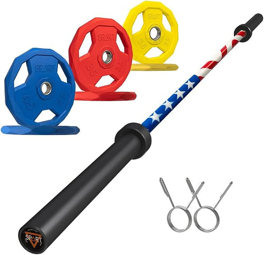 7FT Olympic Barbell Bar with Weight Plate Set Combo, Solid Olympic Bar with Bearings, 700Lbs Capacity Weight Bar for Home Gym Strength Training, Weightlifting, Powerlifting, Fit for 2" Olympic Plates