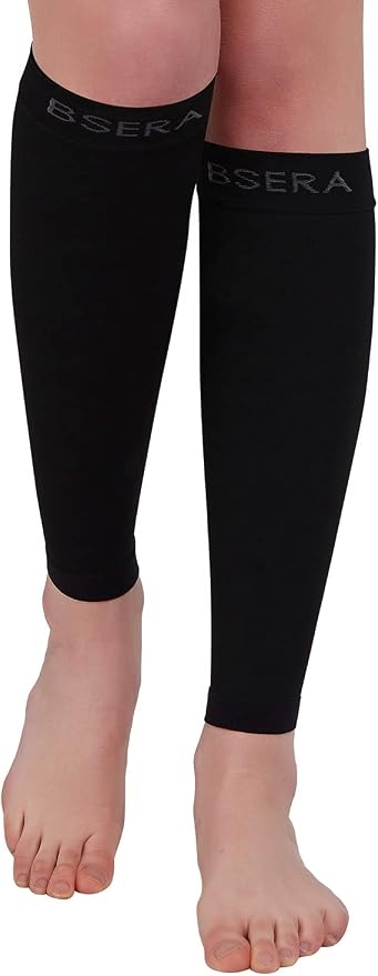 BSERA Calf Compression Sleeve Women, 2 Pairs 15-20mmHg Calf Support Footless Compression Socks Stockings for Shin Splints, Varicose Veins, Recovery (Black, Medium)