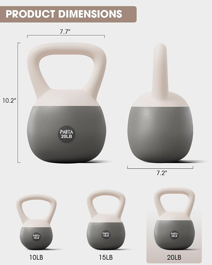 PAETA Soft Kettlebell for Home Fitness – Anti-Slip Grip & Wide Handle Design,Soft Kettlebell Set, Gentle Floor-Friendly Impact – 10lbs, 15lbs, 20lbs, for Home Functional Training