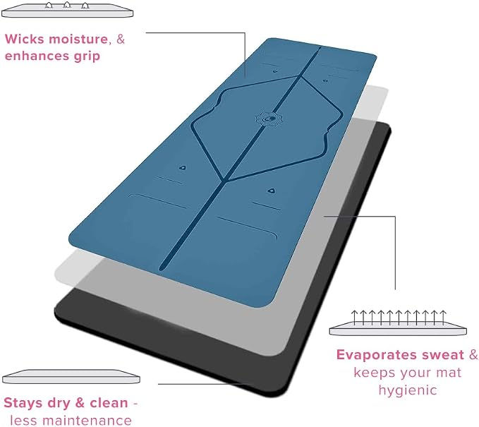 Liforme Classic Yoga Mat - Posture Alignment Design, Advanced Non-Slip Grip | Eco-friendly, Non-Toxic, Sweat-Resistant, long, wide, 4.2mm thick mat for comfort, recommended for Hot Yoga, Free Yoga Bag