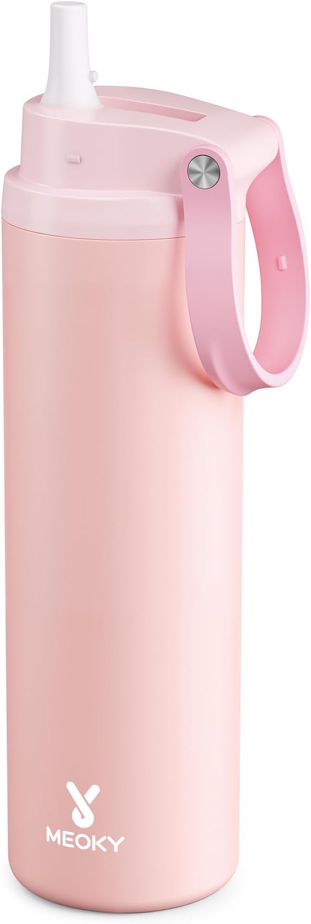 Meoky 24 oz Insulated Stainless Steel Water Bottle: Flip-to-Pop Straw, Leak Proof, 24H Cold, Wide Mouth, BPA-Free, Non-slip Base, Travel Water Bottle for Women School Backpack Car, Candy
