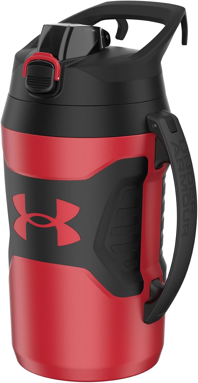 Under Armour Insulated Water Bottle with Handle & Fence Hook, Half Gallon Sports Water Jug, Leak-Resistant & BPA-Free for Baseball, Football & Gym - Red/Black, 64oz