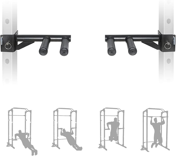 Dip Bar Attachments for 2" x 2" or 3" x 3" Power Rack - Narrow & Wide Dips Double Handles (Patent Pending)
