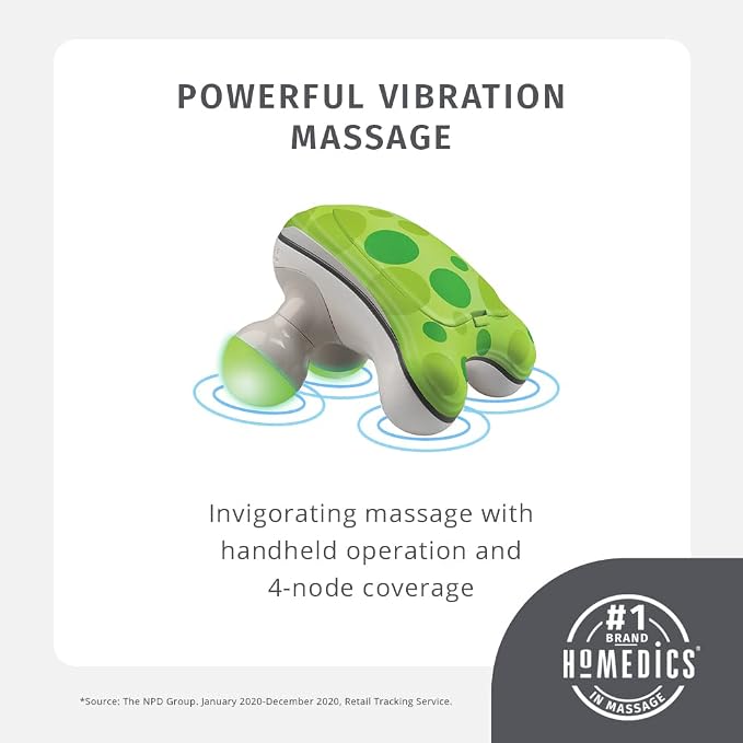 Homedics Ribbit Mini Handheld Massager,Vibrating Electric Massager with Comfort Grip and LED Light,Batteries Included,Comes in Variable Colors,Green,Blue or Pink (Color May Vary),(Pack of 9)