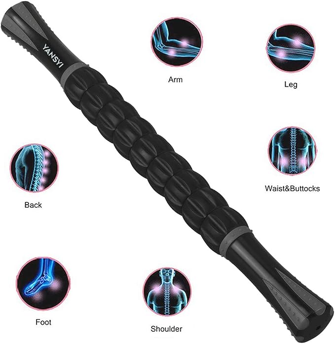 YANSYI Professional 9-Roller Deep Tissue Massage Stick - Portable Muscle Recovery Roller for Athletes, Relieves Post-Workout Soreness & Leg/Back Pain - Portable Physio Tool (Gray)