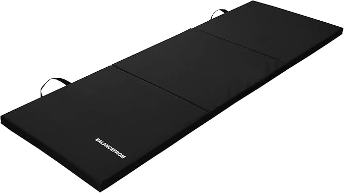 BalanceFrom 6x2 Feet 3-Panel Folding Gymnastics Mat – 1.5-Inch Thick Pad with Vinyl Surface and Carrying Handles for Tumbling, Yoga, Pilates, Home Workouts, and Martial Arts