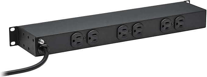 Tripp Lite 12-Outlet Rackmount PDU Power Strip, Network-Grade Front & Rear Facing Outlets, 15A, 120V, 15ft Cord with 5-15P Plug, Horizontal 1U Rack Mount, Lifetime Manufacturer's Warranty (RS-1215)