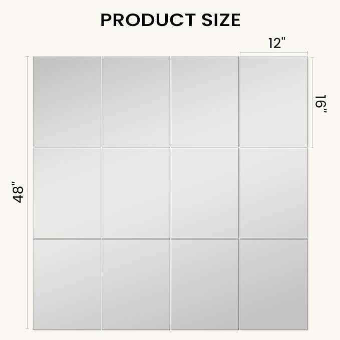VASUHOME Large Mirror Tiles 16"x12" (12 Pack), Full Length Wall Mirrors for Home Gym, Garage, Bedroom, Living Room, Door – HD Reflection, Easy DIY Installation
