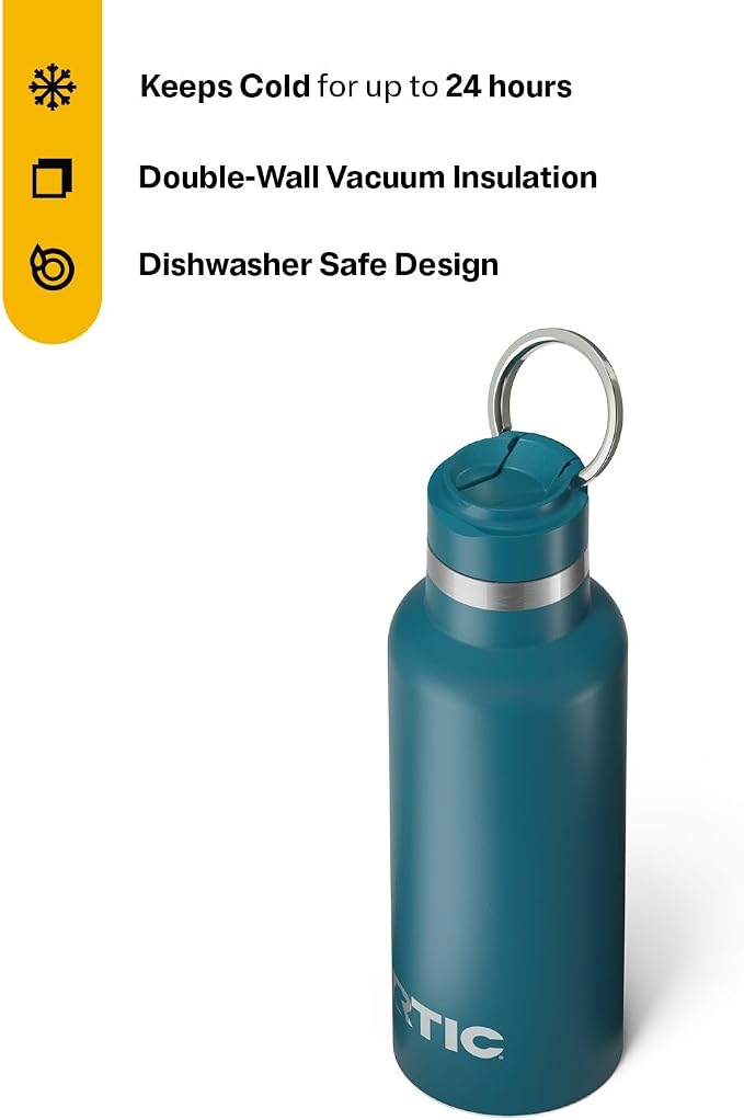 RTIC 16oz Journey Water Bottle Ceramic Lined Metal Stainless Steel Vacuum Insulated, BPA Free, Reusable, for Water, Hot and Cold Drinks, Travel, Sports, Camping, Marine