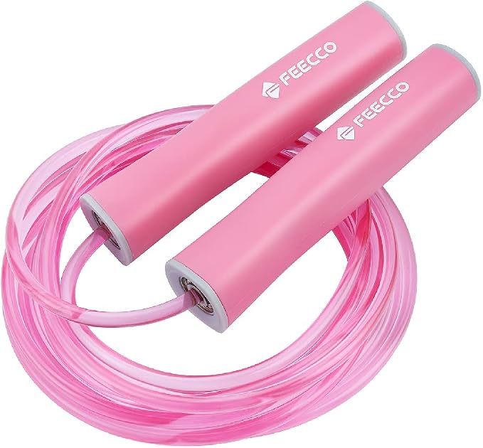 FEECCO Jump Rope for Kids, Pink and Blue Colored Jump Ropes for Girls and Boys 3~12 Years Old, with Adjustable Length Rope and Skin Friendly Silicone Handles