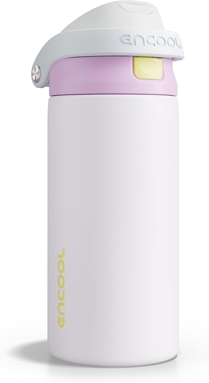 ENCOOL Leakproof Insulated Water Bottle with Straw Dual-Sip Water Bottle Bag-Safe Design for Work, Commute & Gym – Keeps Drinks Cold All Day, 18 oz, Lemonade Pink