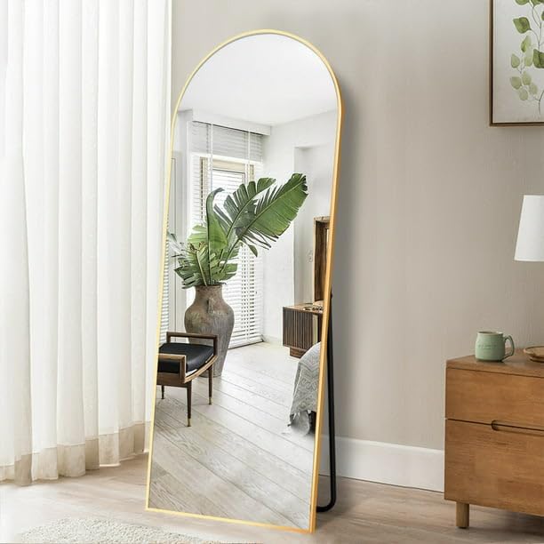Vlush 59''x16'' Arched Full Length Mirror, Floor Mirror with Stand,Aluminum Alloy Frame,Freestanding or Wall-Mounted Mirror for Living Room/Bedroom - Gold