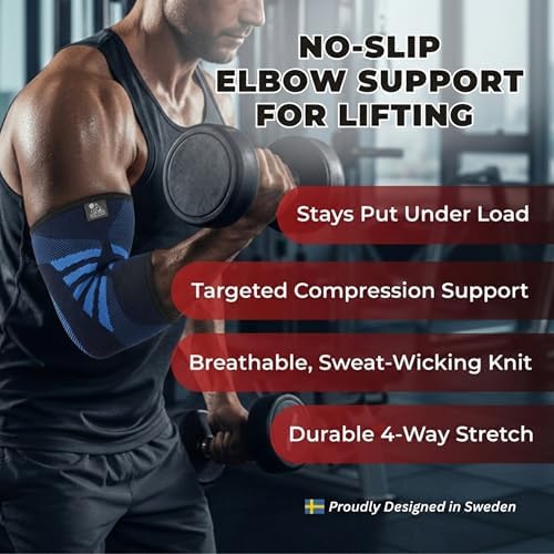 Elbow Compression Sleeves (1 Pair) - Elbow Brace for Tendonitis, Tennis & Golfers Elbow - Weightlifting Support for Men & Women - Pain Relief & Joint Recovery (2, Titan Blue, X-Large)