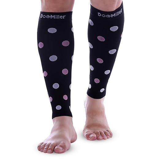 Doc Miller Calf Compression Sleeves 20-30 mmHg for Women & Men, 1 Pair | Footless Compression Socks, Polka Dots Design, Shin Splints Relief, Varicose Veins, Running, Nurses, Travel, Leg Support