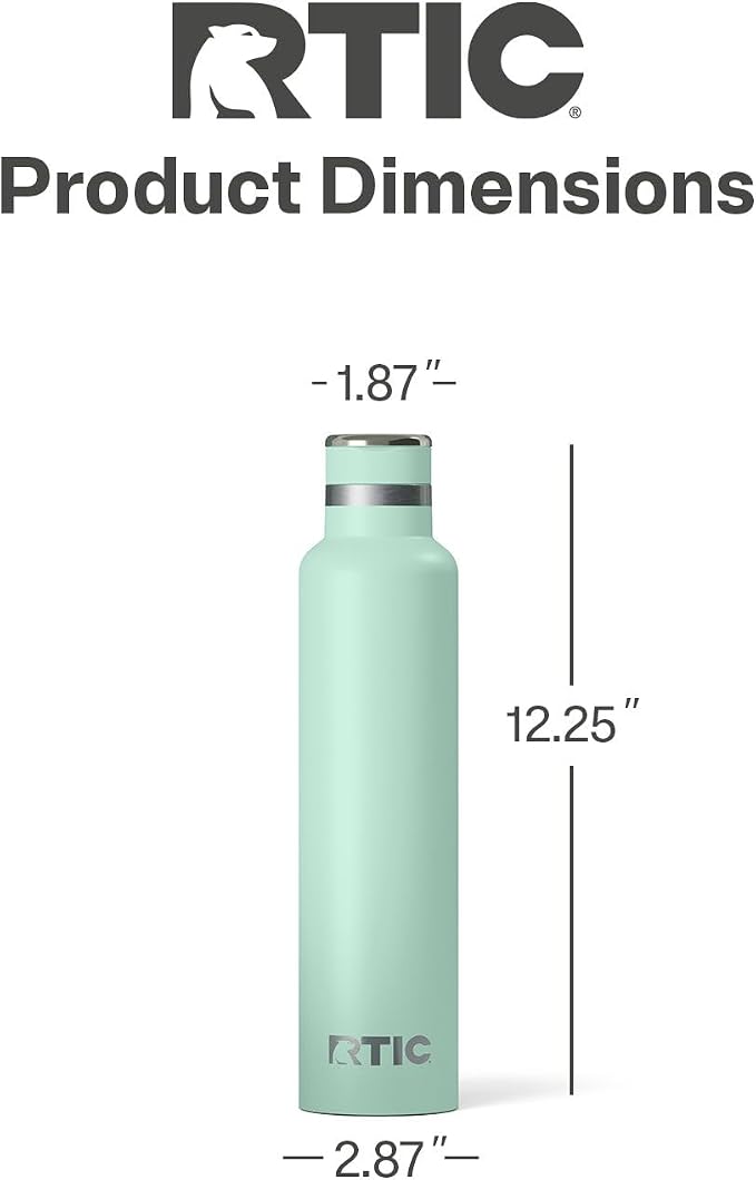 RTIC 26oz Journey Water Bottle Ceramic Lined Metal Stainless Steel Vacuum Insulated, BPA Free, Reusable, for Water, Hot and Cold Drinks, Travel, Sports, Camping, Fresh Mint