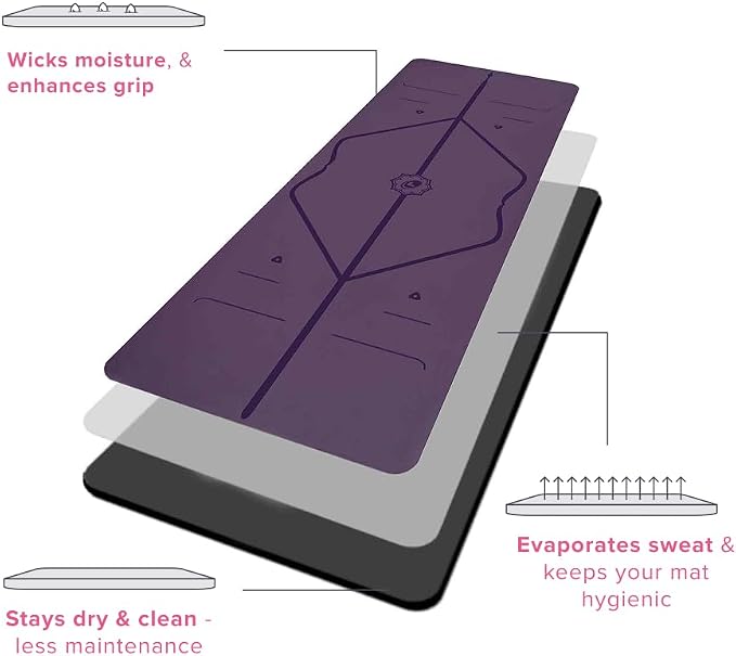 Liforme Classic Yoga Mat - Posture Alignment Design, Advanced Non-Slip Grip | Eco-friendly, Non-Toxic, Sweat-Resistant, long, wide, 4.2mm thick mat for comfort, recommended for Hot Yoga, Free Yoga Bag