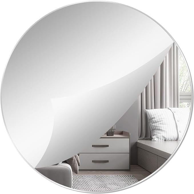 12'' Round Wall Mirror Tiles Self Adhesive Circle Mirror for Wall | High Clear Acrylic Mirror with Adhesive Tapes, Decorative Mirror for Wall, Bathroom, Bedroom, Door, Deocr