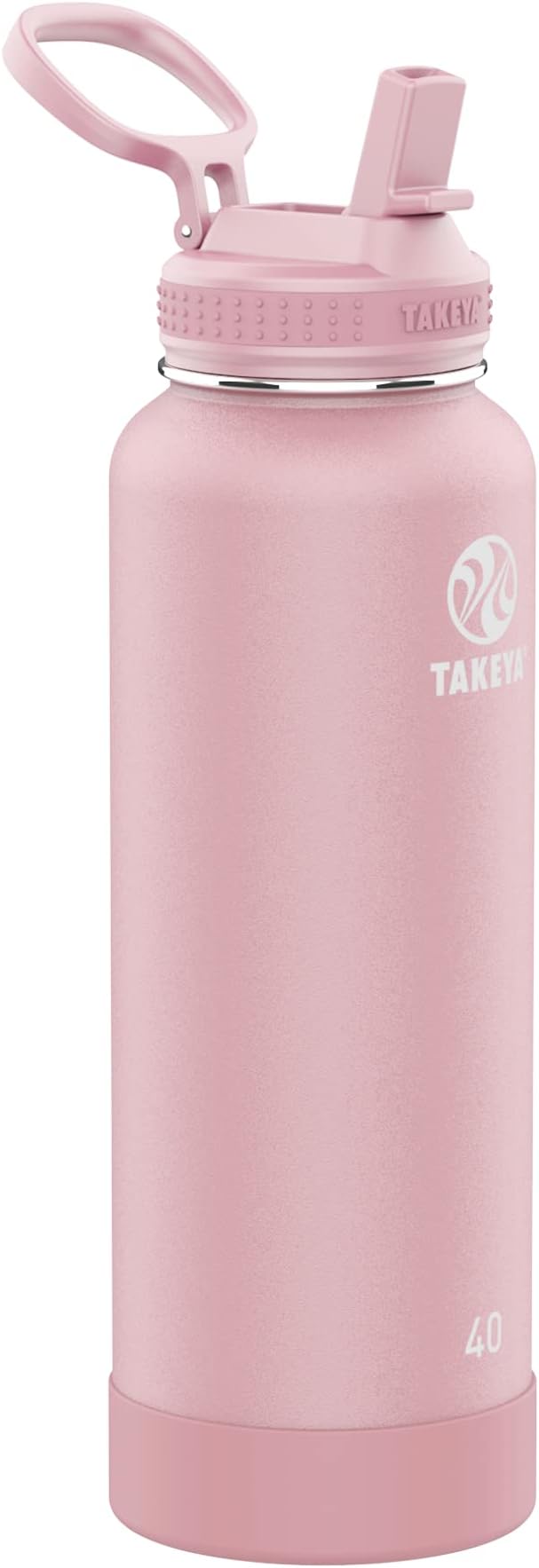 Takeya 40 oz Actives Stainless Steel Water Bottle with Straw Lid – Leakproof, Double-Wall Insulated, Keeps Drinks Cold 24 hrs/Hot 12 hrs, BPA-Free, Powder-Coated, Gym & Travel, Blush