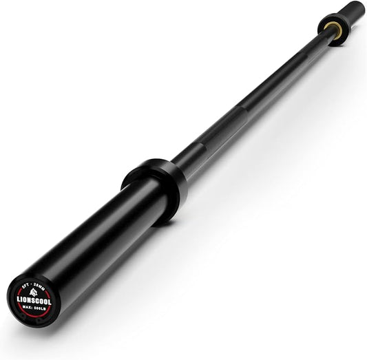 LIONSCOOL 4ft/4.9ft/6ft 2-Inch Olympic Barbell for Strength Training | Weightlifting, Squat, Curl, Deadlift, Press, Hip Thrust Straight Weight Bar, 350/500lbs Capacity, Chrome, Black, Silver, Red