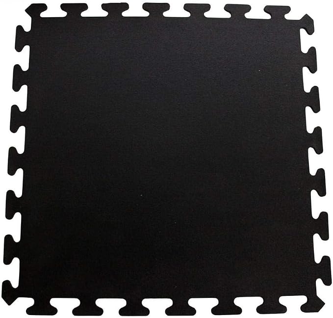 American Floor Mats Fit-Lock 3/8 Inch Heavy Duty Rubber Flooring - Interlocking Rubber Tile (24" x 24") Solid Black - Single Center Tile