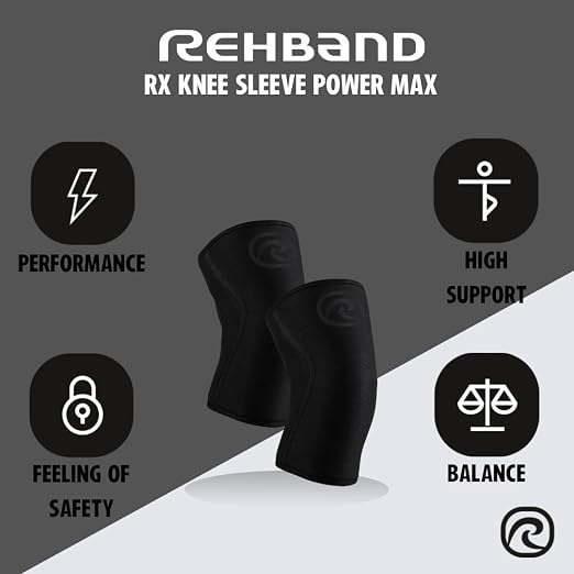 Rehband 7mm knee sleeve Power Max, knee support neoprene for bodybuilding, powerlifting, crossfit & heavy lifting, Colour:Carbon/Black, Size:XS