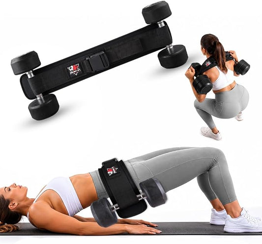 Hip Thrust Belt for Dumbbells Kettlebells & Barbell Plates – Adjustable Neoprene Glute Bridge Belt – Supports 600 LBS – Anti-Slip Hip Pad Workout Equipment for Women Men Home Gym