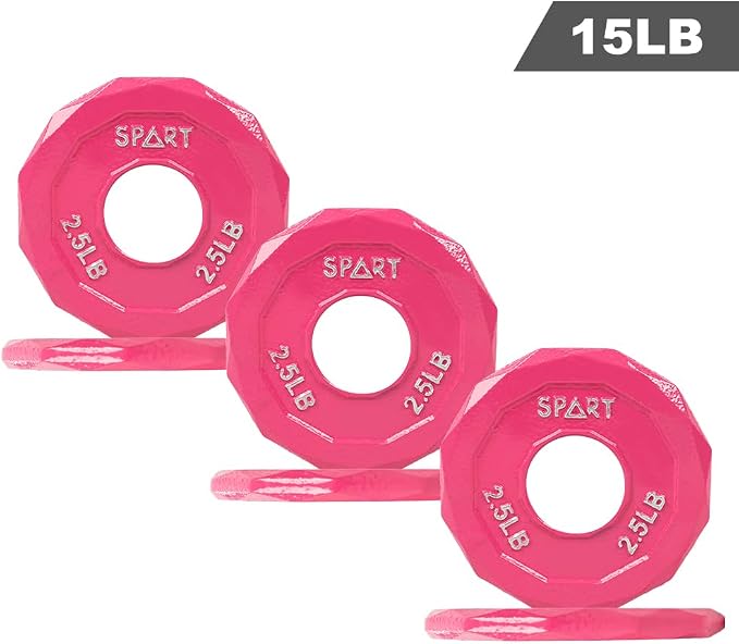 SPART Color Coded Weight Plate 2-Inch Cast Iron Tri-Grip Plate for Barbell,Solid Cast Iron Olympic Weight Plates for Strength Training, Weightlifting, Crossfit, 2.5/5/10/15/25/35/45LB, Single/Pair/Set