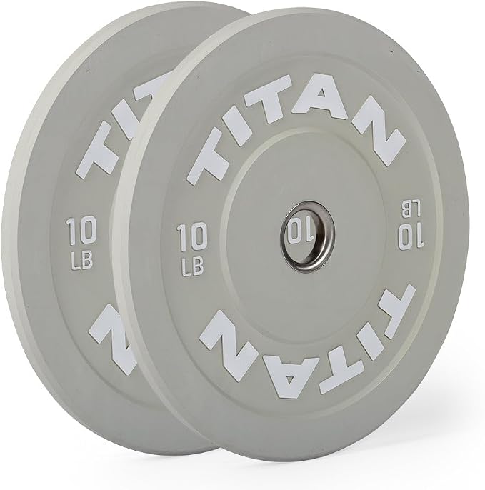 Titan Fitness Economy Olympic Bumper Plates, Color-Coded by IWF Standards, Low Bounce Rubber with Steel Insert, Weightlifting and Strength Training, Barbell Weight Set