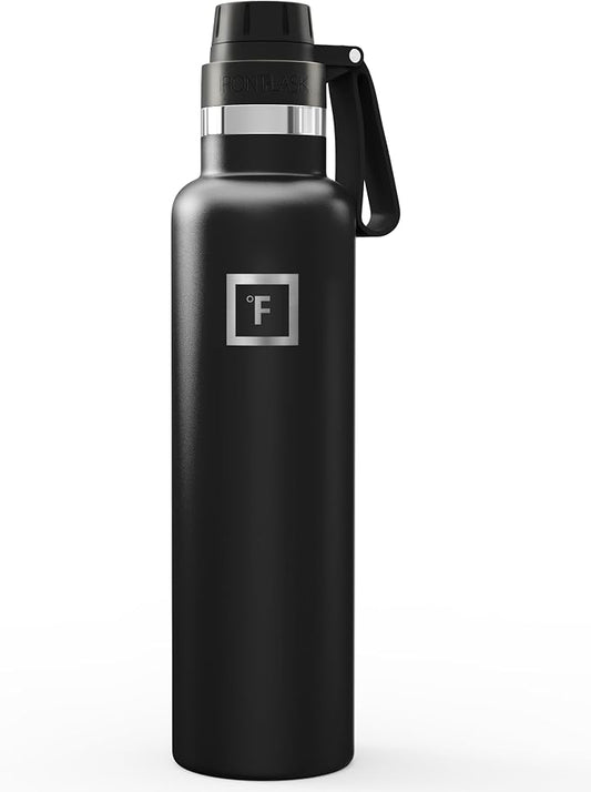 IRON °FLASK 24 oz Narrow Mouth Water Bottle with Spout | Insulated Stainless Steel Sports Water Bottle with Leakproof Spout Lid - BPA Free, Cold 24 Hrs, Sweat Free (Midnight Black)