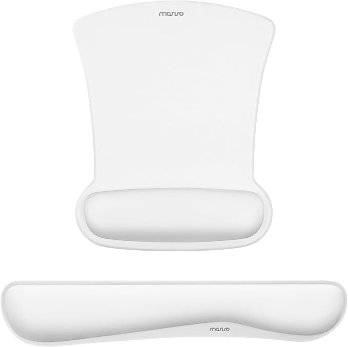 MOSISO Wrist Rest Support for Mouse Pad & Keyboard Set, Ergonomic Mousepad Non-Slip Base Home/Office Pain Relief & Easy Typing Cushion with Neoprene Cloth & Raised Memory Foam, White